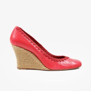 Lanvin Pink Leather Ribbon Accent Wedge Espadrilles